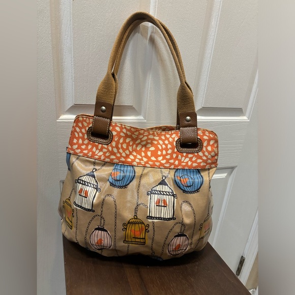 FOSSIL Key-Per Birdcage Coated Canvas Shoulder Tote Bag Purse 16x13x5” - Picture 6 of 15